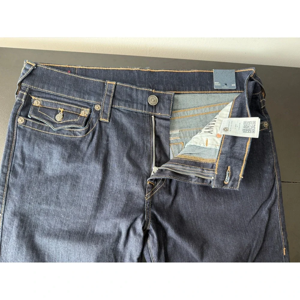 True Religion Ricky Relaxed Straight Jeans Mens 36x34 Dark Indigo Blue Denim NWT